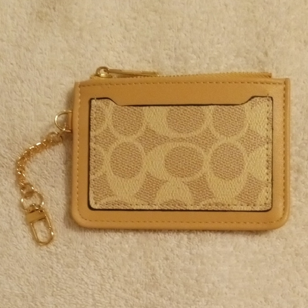 Beige Card Holder with Gold Keychain